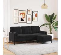 ""NEW 2026"" Canapé moderne - Design ergonomique - pour salon - à 3 places avec repose-pieds Noir 180 cm Velours L2393