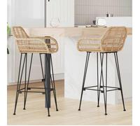 ""NEW 2026"" Chaise de bar 2 pcs, siège de cuisine, pour 2 personnes, Naturel 55x52x105 cm Rotin et métal L1341