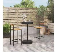 ""NEW 2026"" Ensemble Bistrot/BAR - jardin lot de 3 - 2 Chaises et 1 Table - noir poly rotin/bois massif acacia 40x44x100 cm S602