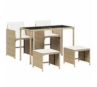 ""NEW 2026""Ensemble repas de jardin,avec coussins,Lot de 5,pour 4 personnes,,1 table,2 chaises et 2 tabourets,résine tressée,beige zs