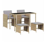 ""NEW 2026""Ensemble repas de jardin,Lot de 5,pour 4 personnes,,1 table,2 chaises et 2 tabourets,résine tressée,mélange beige,115 x 54