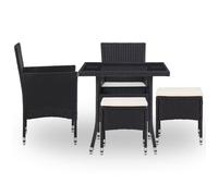 ""NEW 2026""Ensemble repas de jardin,Lot de 5,pour 4 personnes,,2 tabourets,2 tabourets et 2 tabourets,résine tressée,noir,80 x 80 x 7