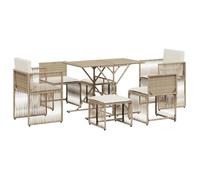 ""NEW 2026""Ensemble repas de jardin,Lot de 7,1 table,2 fauteuils,2 chaises et 2 tabourets,résine tressée,beige rpj47y932302