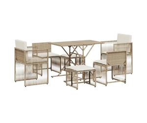 ""NEW 2026""Ensemble repas de jardin,Lot de 7,1 table,2 fauteuils,2 chaises et 2 tabourets,résine tressée,beige rpj47y932302