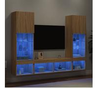 ""NEW 2026"" LED Unités murales TV, lot de 5, Cabinets TV, Moderne, chêne sonoma bois d'ingénierie 40.5x30x102 cm L7016