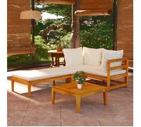 ""NEW 2026"" Salon de jardin lot de 3, Meuble pour 2 personnes, avec coussins blanc crème Bois d'acacia 64x64x29 cm S1198