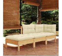 ""NEW 2026"" Salon de jardin lot de 3, Meuble pour 2 personnes, avec coussins crème Bois de pin massif 63.5x63.5x62.5 cm S1269