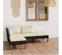 ""NEW 2026"" Salon de jardin lot de 4, Meuble pour 3 personnes, avec coussins Résine tressée Noir 60.5x64.5x67 cm S738
