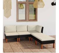 ""NEW 2026"" Salon de jardin lot de 5, Meuble pour 4 personnes, avec coussins Résine tressée Noir 60.5x64.5x67 cm S739