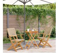 ""NEW 2026"" Set de Table Bistro - lot de 3 - pour Balcon, Terrasse -beige résine tressée et bois massif 60x75 cm S227