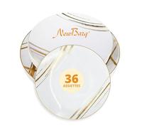 NEW BARQ' - Set Assiettes Eclipse Gold 36 Pièces | Vaisselle Réutilisable Premium Dorée | Motif Moderne | Parfait pour Mariages & Buffets