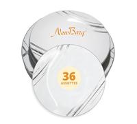 NEW BARQ' - Set Assiettes Eclipse Silver 36 Pièces | Vaisselle Réutilisable Premium | Design Argent Moderne | Pour Apéritifs, Plats & Desserts