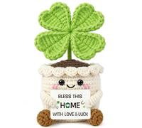 New Home Gifts Trèfle à quatre feuilles tricoté - « Bless This Home with Love & Luck » fait à la main - Cadeau porte-bonheur pour pendaison de crémaillère, pendaison de crémaillère pour couples, amis