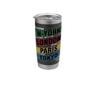 New York London Paris Tokyo City Names Graphic Gobelet isotherme en acier inoxydable double paroi