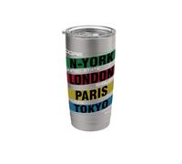 New York London Paris Tokyo City Names Graphic Gobelet isotherme en acier inoxydable double paroi