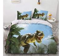 NEWAT Parure de lit 3D pour enfants, avec housse de couette et taie d'oreiller, pour garçons et filles, motif dinosaures, parc de dinosaures jurassic T-Rex (A, 220 x 240 cm)