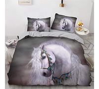 NEWAT Parure de lit avec housse de couette et taie d'oreiller, pour enfants, motif 3D chevaux sauvages, F, 220 x 240 cm