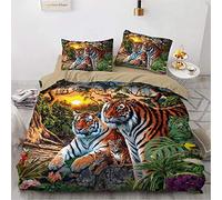 NEWAT Parure de lit tigre 3D, motif imprimé, Parure de lit en polyester, Étoile, Multicolore, Tigre blanc, 2/3 Pièces Housse de couette et taies d’oreiller (I,220 x 260 cm)