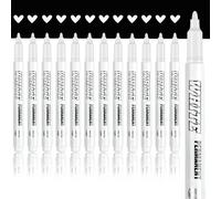 Newatty 12 Feutre Blanc 1mm, Marqueur Acrylique Permanent, Stylo Peinture Imperméable Pour Galet, Verre, Métal, Pneu, Bois, Textile, Papier Noir