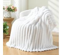 NEWCOSPLAY Couverture de lit Super Douce en Flanelle de qualité supérieure - Jeté Chaud et léger de 127 x 152,4 cm, côtelé 3D, Peut être utilisé en Toutes Saisons, Blanc côtelé