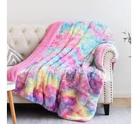 NEWCOSPLAY Couverture très Douce en Fausse Fourrure avec Envers en Sherpa - Chaude et Confortable - Décoration pour Chambre, canapé, Sol (Arc-en-Ciel foncé, jeté (101,6 x 127 cm))