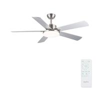 Newday 107cm Plafonnier Ventilateur de Plafond Argent 5 Pales | avec Lumières et Télécommande, Silencieux , Réversible, 6 Vitesses, 3 Minuterie Pour Chambre Salon
