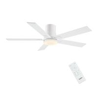 Newday 122cm Ventilateurs Plafond 5 Pale Blanc avec Lumiere Telecommande | 24W LED Dimmable, 6 Vitesses, Réversible Moteur DC Silencieux Pour Chambre, Bureau, Salon, Montage à Flush