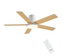 Newday 132cm Grand Ventilateur de Plafond 5 Pale Bois avec Luminaire | Télécommande, 7 Mode de Vitesse, Température Couleur et Luminosité Dimmable sans pas, Montage Flush, Réversible,Silencieux