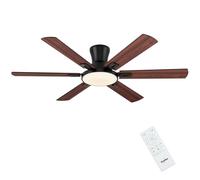 Newday 132cm Grand Ventilateur Plafond Bois avec 6 Pales Montage à Flush | avec Lumiere et Télécommande, Dimmer sans pas, Mode Sommeil, Réversible Moteur DC Silencieux Pour Chambre