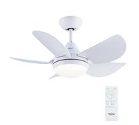 Newday 76CM Petit Ventilateur Plafond 5 Pales Blanc avec Lumiere | et Télécommande, Moteur DC Silencieux, Dimmer sans pas, Temporisateur, Réversible pour Chambre Salon Cuisine Balcon