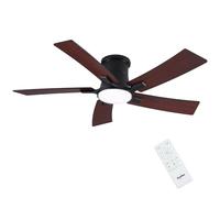 Newday Ventilateur Plafond Bois avec Lumières et Télécommande, 116cm Plafonnier Ventilateur avec 5 Pales Réversible, Moteur DC Silencieux, Dimmer sans pas, Mode Sommeil, Minuterie Pour Chambre Salon