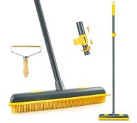 NEWE Balai en Caoutchouc de Silicone avec Raclette et Rasoir Anti Bouloche Manuel, Silicone Broom Manche Long 134 cm pour Nettoyer Tapis Fenêtres Carrelage
