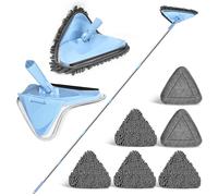 NEWE Vadrouille de Nettoyage avec Manche Long de 202 cm, Balai Serpillere Pliable à 180° avec Grattoir, Triangle Balai Nettoyage avec 4 Dépoussiéreurs Chenille et 2 Tapis en Microfibre
