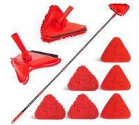 NEWE Vadrouille de Nettoyage avec Manche Long de 202 cm, Pliable à 180° Balai Serpillere avec Raclette pour Laver Les Murs Peints, Triangle Balai Nettoyage avec 6 Tampons(Rouge)