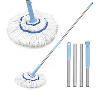 NEWE Vadrouille Nettoyage Lave Sol avec Manche de 140 cm de Long, Balai Serpillière Double Usage Humide et Sec pour Le Nettoyage du Bois, Carrelage, Marbre (Bleu Chambray)