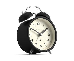 NEWGATE® Charlie Bell Echo réveil | Horloge Classique à Double Cloche | Noir | Chiffres faciles à lire | Idéal pour chevet, bureau ou étagère | Accessoire rétro moderne pour chambre et bureau