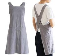 NEWGEM Tabliers de cuisine japonais en lin avec dos croisé pour homme avec poches pour la cuisson, la peinture, le jardinage, le nettoyage - Gris