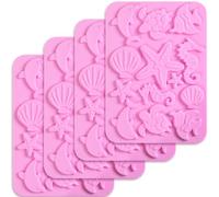 Newk Lot de 4 moules en silicone sur le thème marin, coquillage, conque, hippocampe, étoile de mer, tortue pour fondant, bonbons durs, décoration de gâteau, résine, pendentifs
