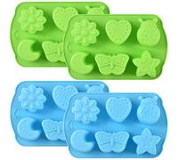 Newk Moules en silicone pour bonbons en forme d'insectes, lot de 4 moules à 6 emplacements en forme d'animal, papillon, lune, étoile 3D, moules à pâtisserie anti-adhésifs de qualité alimentaire pour