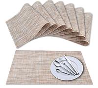 Newk Set de Table (Lot de 8), Tapis de Table tissés en Vinyle à Tissage croisé, Ensemble de Tapis de Table lavables isolants antidérapants - Lin
