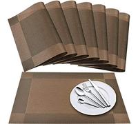 Newk Set de Table (Lot de 8), Tapis de Table tissés en Vinyle tissé croisé, Ensemble de Tapis de Table lavables isolants antidérapants - Marron