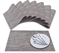 Newk Set de Table (Lot de 8), Tapis de Table tissés en Vinyle tissé croisé, Ensemble de Tapis de Table lavables isolants antidérapants - Gris foncé