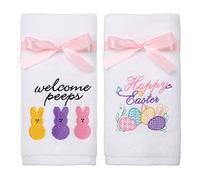 NEWLIGHTURE Serviettes à Main de Pâques 100% Coton brodées Happy Easter Bunny Decorative Bathroom Kitchen Dish Towels Set Gift Set of 2 14x29inch