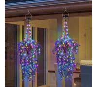 NEWNEN Panier suspendu à fleurs artificielles à énergie solaire : guirlande lumineuse RGB à énergie solaire, paniers suspendus, fleurs artificielles suspendues pour la décoration de terrasse, pelouse 