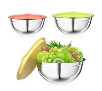 Newpop 3 pièces bols à mélanger, saladier bol à en acier inoxydable avec Coloré couvercle hermétique, 2.5L / 2L / 1.4L empilables et lave-vaisselle, ustensiles de cuisine pour stockage et mélange