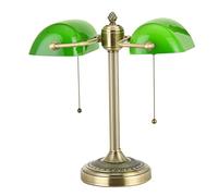 Newrays Lampe de Bureau Double Tête en Verre Vert Banquier avec Interrupteur à Chaîne et Fiche pour Bibliothèque, Bureau, Café