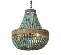 Newrays Lustre à perles en bois pendentif gris bleu | bohémienne boho beachy plafonnier lampe luminaire