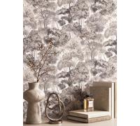 Newroom papier peint intissé anthracite motif nature forêt salon chambre | Arbres pailletés aux reflets métalliques, relief gaufré, 10,05 x 0,53 m, colle au mur, décoration murale bureau