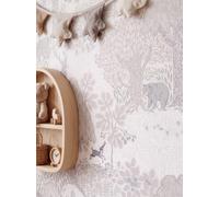 Newroom papier peint intissé beige animaux de la forêt chambre d'enfant | décoration murale scandinave, effet métallisé, arbres et champignons illustrés, fabriqué en Allemagne, 10,05 x 0,53 m
