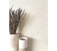 Newroom Papier Peint Intissé Beige Arche Art Déco Salon Chambre | Fond crème et aspect lin fin, style boho rétro chaleureux, décoration murale tendance, entrée, couloir, salle à manger